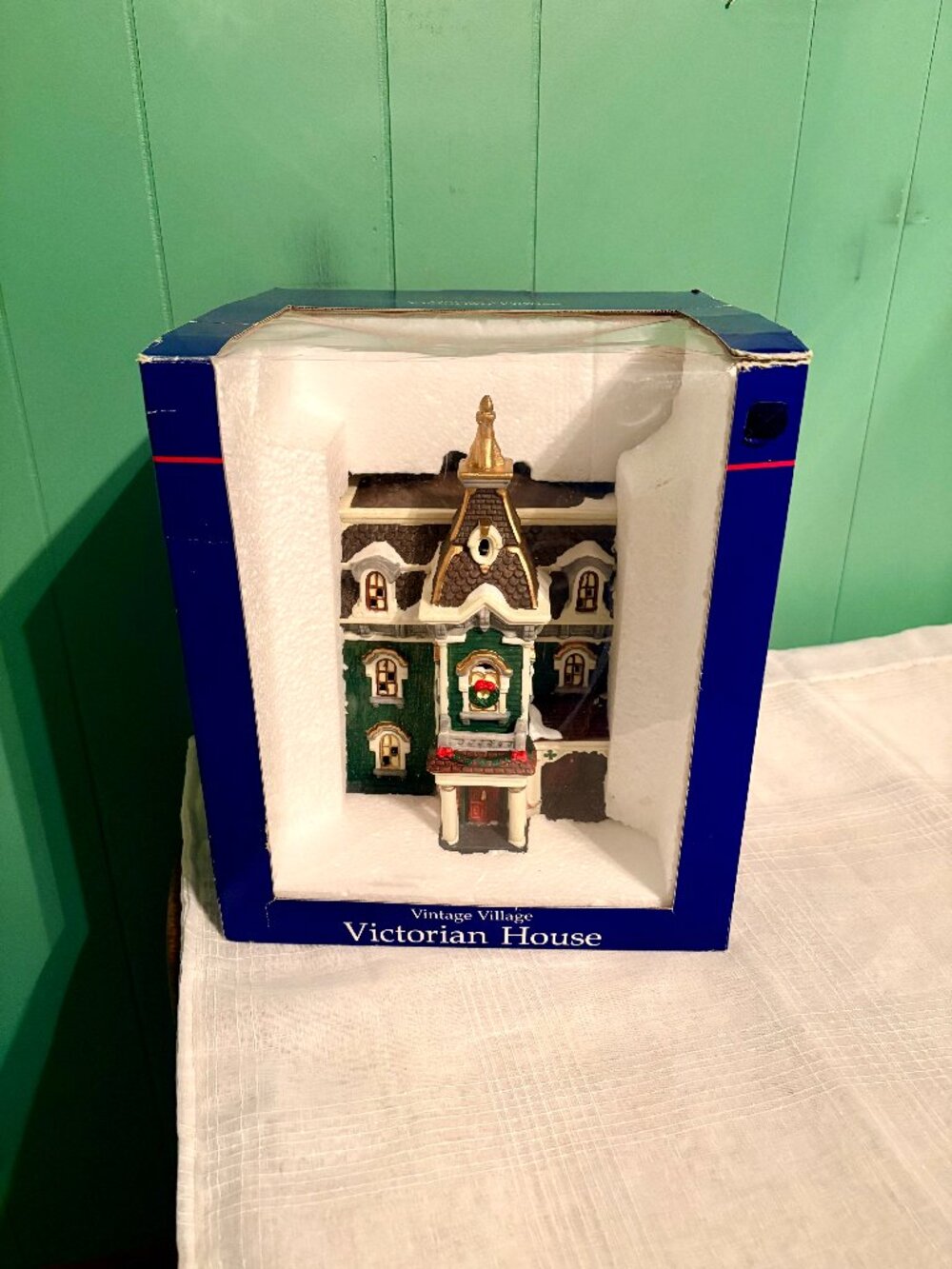 Holiday Time Vintage Village Victorian House Lighted Porcelain Christmas Village